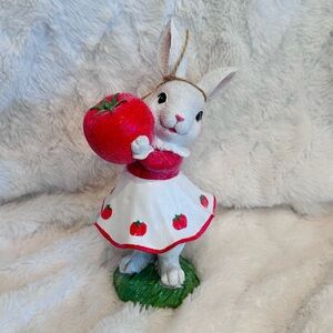 Cotton & Co Adorable Resin Easter Bunny Girl Holding Tomato In Garden Dress NWT